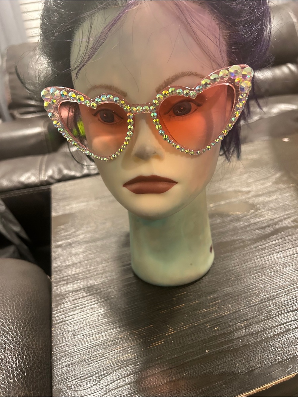 Crystal-Embellished Heart Sunglasses - Pink